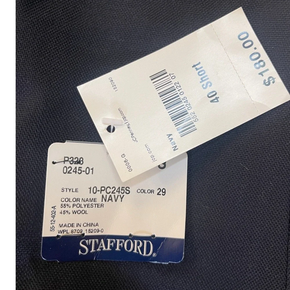NWT Stafford Ease Mens Navy Blue Wool Blend Stretch Blazer Jacket 40 Short NEW